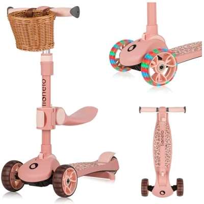 Imagen de LIONELO Franky Bicicleta y Patinete 2 en 1 para niños de hasta 50 kg, Apto a 7 años, con Asiento Manillar Ajustables, Ruedas LED, Marco Reforzado (Beige)