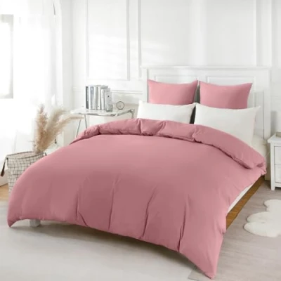 Imagen de REDKEY Funda Nordica Cama 90,Juego de Edredon 155x220 y 1 Fundas Almohada 80x80cm Juego Microfibra cepillada Suave (Loto Rosa)