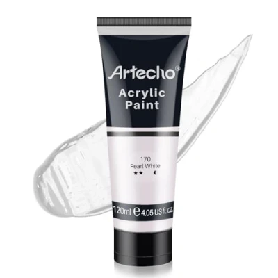 Imagen de Artecho Pinturas Acrilicas 120ml Blanco Perla, Impermeable y resistente a la luz, para Lienzos, Tela, Madera, Cristal, Piedras.
