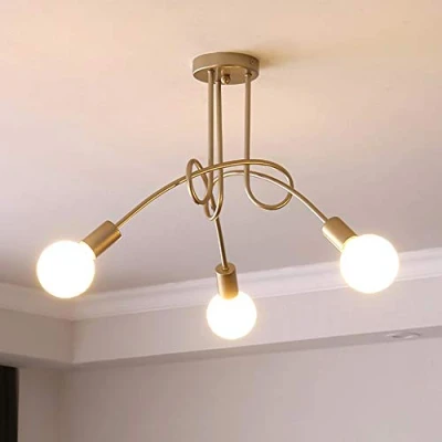 Imagen de iDEGU lámpara de techo industrial retro metal, E27, moderna para sala estar, dormitorio, comedor (pintura dorada, 3 lámparas) sin bombillas