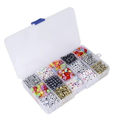 Imagen de HONGXIN SHOP Cuentas Abalorios DIY Letras Multicolor para Hacer Brazaletes Collares Joyas y Niños Manualidades 1100 Piezas