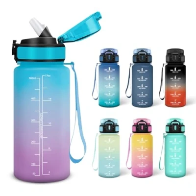 Imagen de Motswedi Botella de Agua, 0.5L Libre BPA, Botellas Agua para Niños, Adecuado Carbonatados, Botella, A Prueba Fugas, Gimnasio, Cantimplora Escuela, Gimnasio Azul&amp;morado
