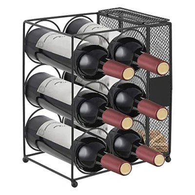 Imagen de [en.casa] Estantería para Vinos Botellero con Compartimiento los Corchos Portabotellas Colección de Metal 34 x 29 18 cm Negro