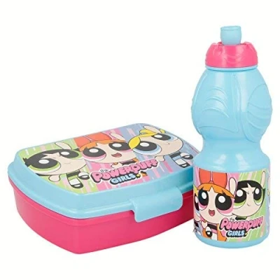 Imagen de ALMACENESADAN 9987, Pack Vuelta al Cole Super nenas, Botella Sport 400 ml y sandwichera Rectangular Multicolor, Libre BPA