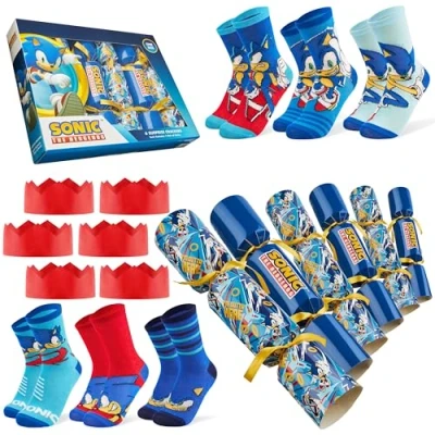 Imagen de SONIC THE HEDGEHOG Set 6 Christmas Crackers con Calcetines en el Interior Talla Única para Niños Regalos Navidad
