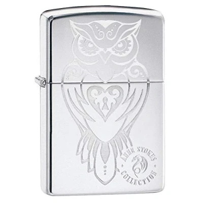 Imagen de Zippo Unisex&#039;s Anne Stokes Heart Locket Pocket Lighter, High Polish Chrome Owl, One Size