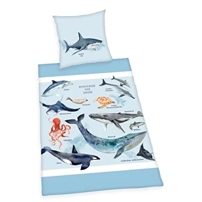 Imagen de Herding Inhabitants of The Seas Juego de Cama (Funda Almohada 80 x cm), Funda nórdica 135 200 cm, con Cremallera Suave, 100% algodón/Renforcé, Color Azul