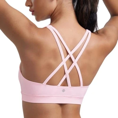 Imagen de CRZ Yoga Mujer Sujetadores Deportivos Cruzados Almohadillas Extraíbles Soporte Impacto Crop Top Rosa Fresa S