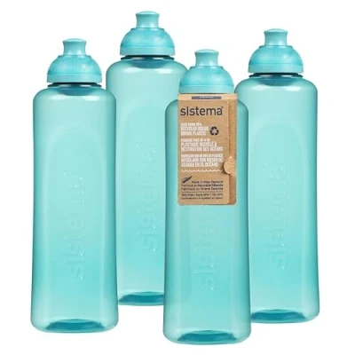 Imagen de Sistema Twist &#039;n&#039; Sip Squeeze Sport Botellas de agua para niños 480 ml Sin BPA Fabricadas con plástico reciclado Teal Stone 4 unidades