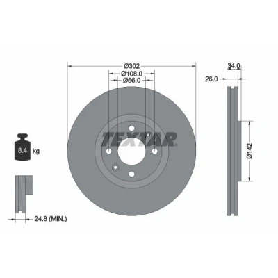 Imagen de TEXTAR PRO 92133203 Disco de freno 302 26 04/06 108 ventilación externa revestido sin perno sujeción rueda, buje rueda