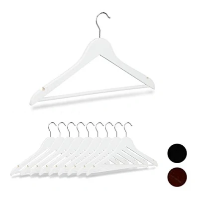 Imagen de Relaxdays, 44,5 cm Pack 10 Perchas Ropa con Gancho Giratorio, Madera, Blanco, Hierro, 5 de Ancho