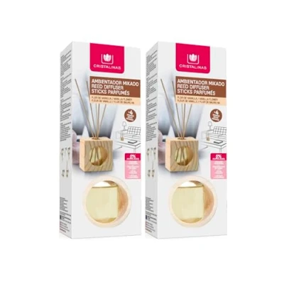 Imagen de CRISTALINAS. Ambientador Mikado. Cubo de Madera con Varillas ratán. 0% Alcohol Mas 4 semanas duración. 30ml. Aroma Vainilla. (Pack 2)