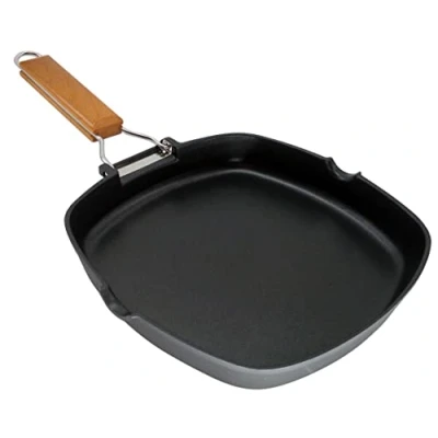 Imagen de WECOOK! Ecostone Grill Asador Inducción Liso 28 X 28cm, Antiadherente ILAG Ecológico sin PFOA, Aluminio Fundido, 5mm Espesor, Mango Madera Plegable, Apta Todas las Cocinas Vitrocerámica, Gas
