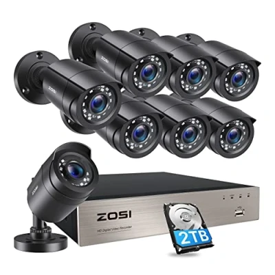 Imagen de ZOSI 1080P Kit de Cámaras Vigilancia 8pcs 2MP Cámara Seguridad Exterior con 8CH H.265+ Grabador DVR, Visión Nocturna, Alarma Movimiento, 2TB Disco Duro