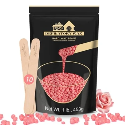 Imagen de Lifestance Profesional Cera Depilatoria Caliente, 450g Rosa Perlas de con 10 Aplicadores, Brazilian Bikini Cuerpo, Axila