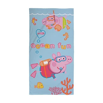 Imagen de Character World Toalla Oficial de Peppa Pig para niños, sensación súper Suave, diseño Buceo &amp; George hogar, el baño, la Playa y Piscina Talla única 140 x 70 cm