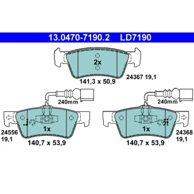 Imagen de ATE Ceramic 13.0470 7190.2 Juego de pastillas freno con contacto avisador desgaste VOLKSWAGEN: Touareg I