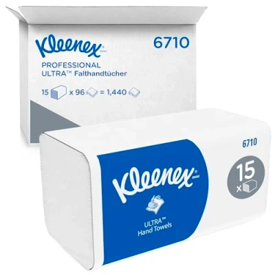 Imagen de Kleenex Ultra Toallas de Mano 6710, Plegadas, 3 Capas, Súper Absorbente, 15 Paquetes x 96 Hojas (1.440 total)
