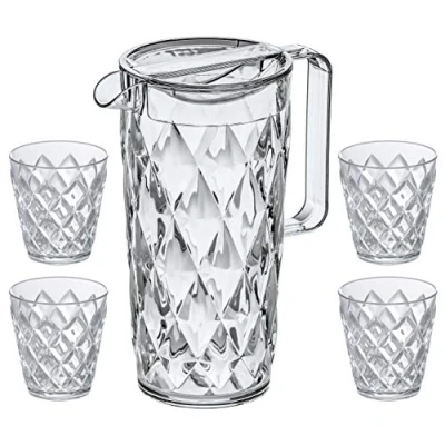 Imagen de Koziol Pitcher / Carafe unbreakable Crystal 1.6 Liter with 4 Water Glasses 250 ml