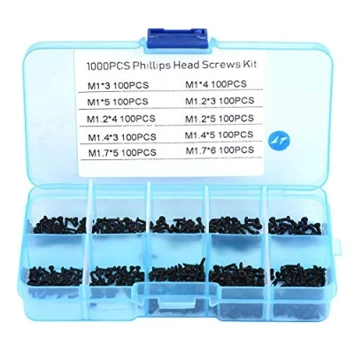 Imagen de Kit de surtido tornillos autorroscantes cabeza cruzada pequeños acero inoxidable 1000pcs para relojes, gafas, electrónica M1 M1.2 M1.4 M1.7