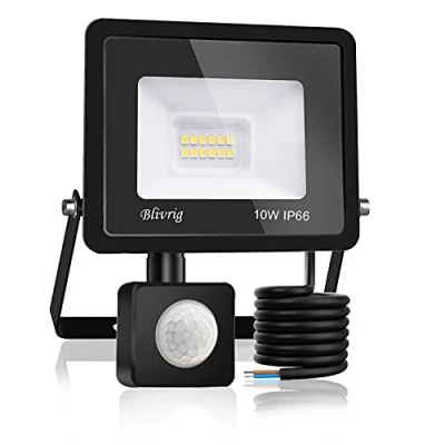 Imagen de Blivrig 10W Focos LED Exterior con Sensor de Movimiento Blanco Frio 6500K, 1000LM Brillante Foco Luces Detector IP66 Impermeable, Iluminación Seguridad para Garaje, Patio, Terraza