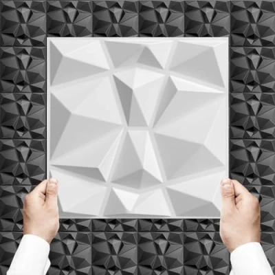 Imagen de Paneles de plástico PVC con efecto 3D, para salas juegos, paredes y techos, 50 unidades 30 x cm / 4,5 m², negro D094 1