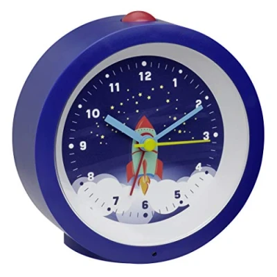 Imagen de TFA Dostmann 60.1033.06 Despertador analógico Infantil con diseño de Cohete, Astronauta, sin tictac, Cohetes espaciales, plástico, 105 x 41 mm, Color Azul