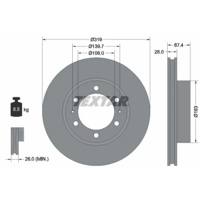 Imagen de TEXTAR PRO 92274903 Disco de freno 319 28 06/08 139,7 ventilación interna revestido sin perno sujeción rueda, buje rueda