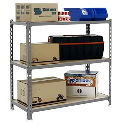 Imagen de Simon Rack Estanteria Metalica, 900x1200x300 mm, 3 Baldas de Madera, 200 kg Punto Flexión, Estanterias Almacenaje, Gris/Madera Maderclick