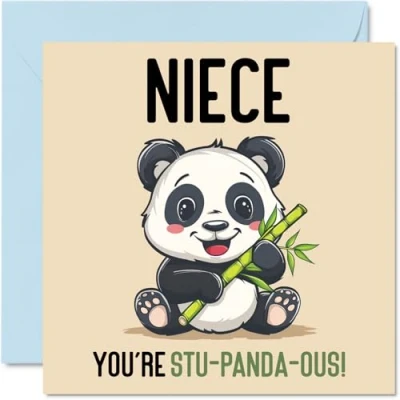 Imagen de tarjetas de cumpleaños para sobrina, Stu Panda ous, divertida tarjeta feliz sobrina tío tía, regalos cumpleaños, felicitación broma 145 mm x