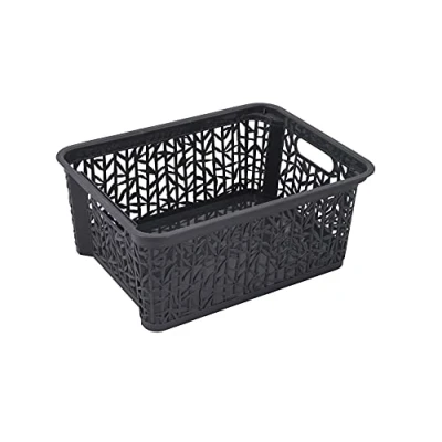 Imagen de BranQ Home essential Cesta de almacenamiento universal, multifuncional, en diseño bambú, plástico sin BPA, tamaño M 5,4 L, 1 unidad, antracita