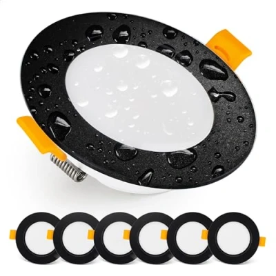 Imagen de EMOS Downlight LED techo Empotrable 5 Watt / 500 Lumen Focos impermeable IP54 para uso exterior e interior, blanca frio 6000k Juego de 3 Ojos Buey ultraplano, redondo, negro