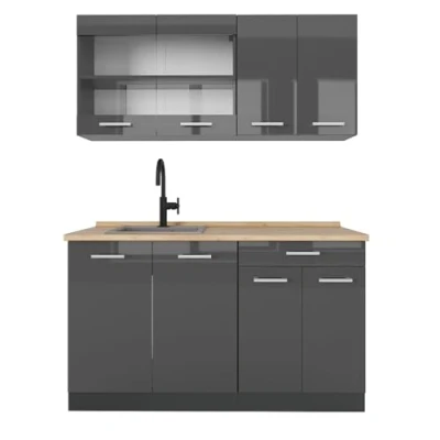 Imagen de Vicco Cocina versátil &quot;R Line&quot;, Antracita brillo intenso/antracita, 140 cm , ET Roble