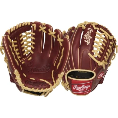 Imagen de Rawlings SANDLOT Guante de béisbol Lanzamiento mano izquierda 11.75 pulgadas Red Trap Eze modificada, Trapeze Web Borgoña