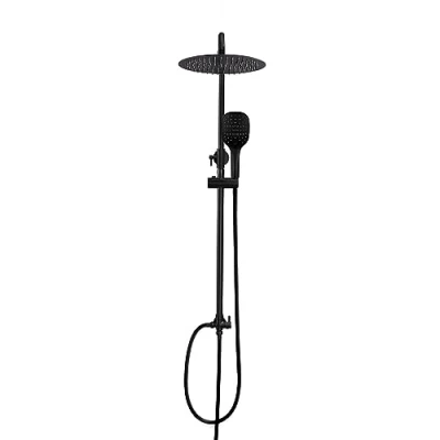 Imagen de Görbach Sistema de Ducha Negra sin Grifo Set Conjunto Altura Adjustable Juego Baño con Columna Completo Alcachofa y Cabezal Rociador D20cm.
