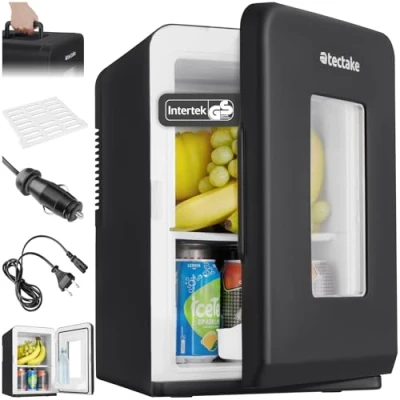 Imagen de TecTake® mini nevera portatil electrica, pequeña para cosméticos, frigorificos pequeños 2 en 1 con función enfriamiento y calefacción, cables AC/DC modo ECO Negro