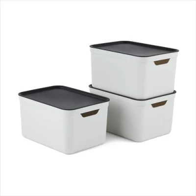 Imagen de Jive Dekobox Juego de 3 cajas almacenamiento 16l con tapa, Plástico (PP reciclado), blanco/antracita, 3x16l (37.5 x 27.8 29.8 cm)