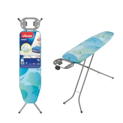Imagen de Vileda Smart Tabla de Planchar con Patas Antideslizantes, óptimo para Espacios reducidos, Lava Azul, Altura Ajustable hasta 91 cm. Dimensiones: 114 x 34 cm