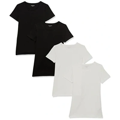 Imagen de Amazon Essentials Camiseta de Cuello Caja Manga Corta y Ajuste Clásico Mujer, Pack 4, Blanco/Negro, XL