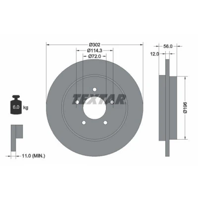 Imagen de TEXTAR PRO 92197803 Disco de freno 302 12 05/05 114,3 macizo revestido sin cojinete rueda, perno sujeción buje rueda