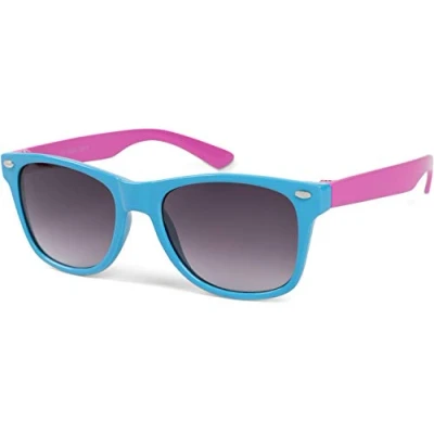 Imagen de styleBREAKER Gafas de sol Kids Nerd con montura plástico y lentes policarbonato, diseño clásico retro 09020056, color:Montura azul claro rosado/vidrio gris gradiente