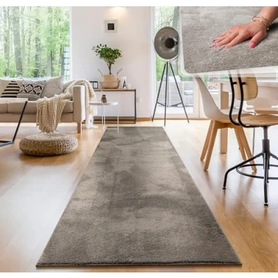 Imagen de Paco Home Alfombra para la Sala de Estar Unicolor Lavable Suave Pila Corta, tamaño:80x300 cm, Color:Gris