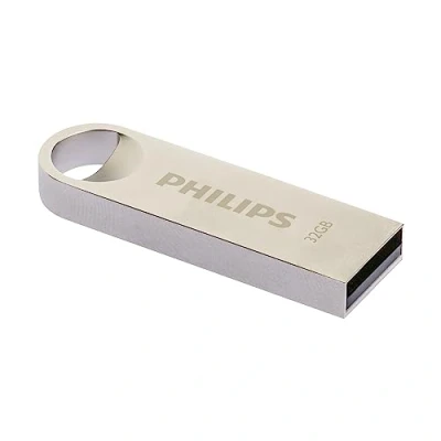 Imagen de Philips Memoria USB de 32 GB 2.0 Flash Drive Moon Edition para PC, Ordenador portátil, Lectura hasta 20 MB/s, Anillo Metal sin Tapa Gris