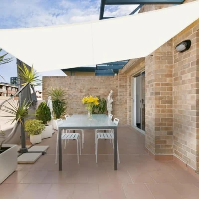 Imagen de HENG FENG Toldo Vela de Sombra Impermeable Rectangular 4x5m Poliéster Protección Rayos UV Resistente para Terraza Patio Exterior Jardín Color Beige