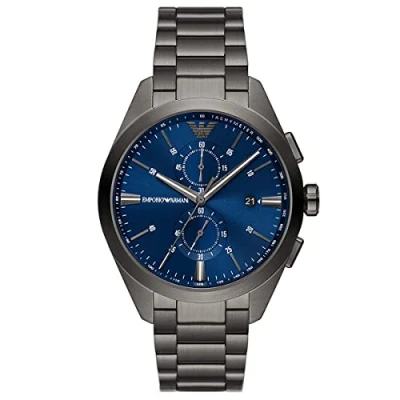 Imagen de Emporio Armani Reloj Hombre, Movimiento cronógrafo, 43mm caja de acero inoxidable con correa inoxidable, AR11481, Gris oscuro y azul