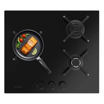 Imagen de Cecotec Placa de Gas 3 Fuegos Bolero Squad G 3400S Nano Glass. 6.2kW, Glass, Parrillas Hierro Fundido, Quemador WOK Triple Corona, Encendido Electrónico, Seguridad en Válvulas, Accesorio