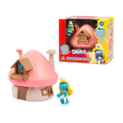 Imagen de Famosa Pitufos Casita con Figuras de Pitufos, figurita Smurflet 5 cm, Interior la casa Incluye tabique, Armario, Silla, Cama y mesita Noche, para niños 3 años, (PUF20100)