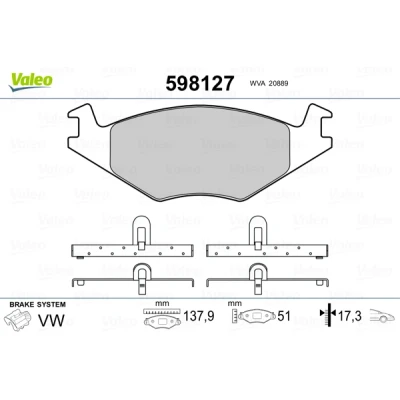 Imagen de VALEO 598127 Juego de pastillas freno Eje delantero excl. contacto avisador desgaste sin chapa antichirridos SEAT: Ibiza 2, Córdoba I Berlina