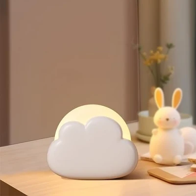 Imagen de Diboniur luz nocturna portátil para la nube recargable lactancia, bebé, lámpara de noche infantil, decoración habitación 4 intensidades ajustables (blanco)