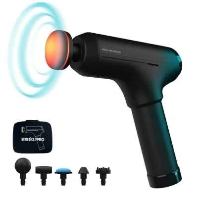 Imagen de HoMedics Pro Physio Pistola de masaje profesional fisioterapia para el tejido profundo,cabezal con calor ayudar a aliviar la tensión muscular, 6 cabezales masaje, inalámbrica, recargable